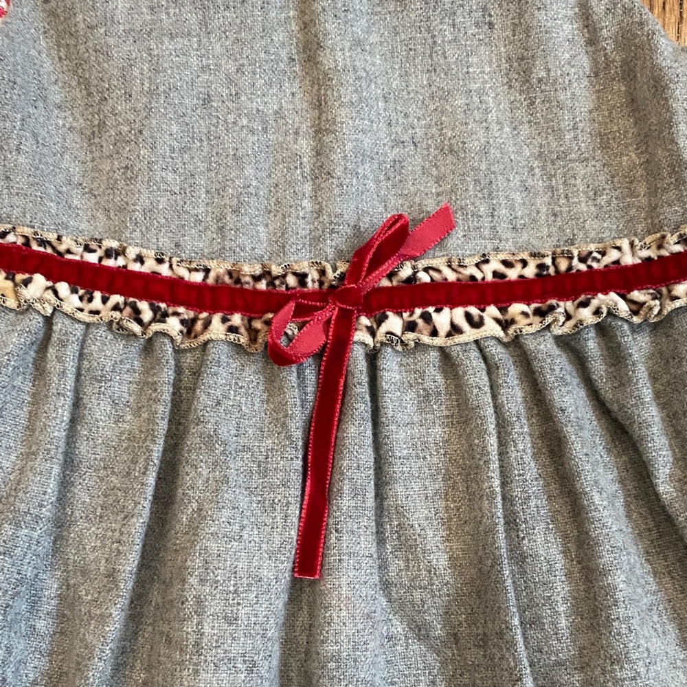 Grey wool with plaid/leopard detail Monnalisa Bebe dress, size 24 months. - Picture 2 of 11